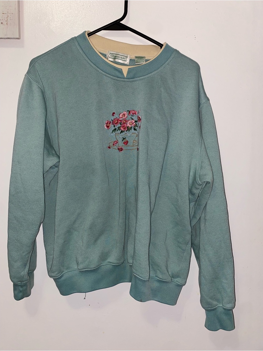 Vintage Sage Green Floral Crewneck Sweatshirt